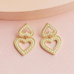 Alicia Bonnie - Charlotte Heart Pearl Gold Earrings - NEW